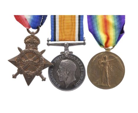 Three medals to Private Claude Byford, Essex Regiment (later Royal Engineers): 1914-15 Star, British War Medal 1914-20 and Vi