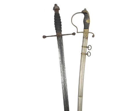 Seaforth Highlanders: a George V officer's dress sword, double edged blade etched with regimental title, cross hilt with ball