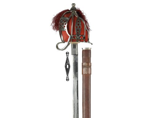 A Highland regiment officer's dress sword, George V, double edged blade etched with Black Watch badge and royal cypher amid p