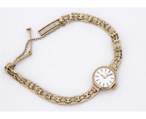 A c1980s Rotary 9ct gold ladies wristwatch, 17mm, having integrated 9ct gold bracelet, appears to run, 14.7g 