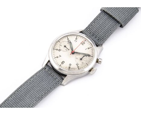 A 1960s Breitling single button chronograph Royal Canadian Air Force stainless steel wristwatch, 35mm case, running and stop 