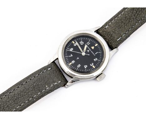A 1950s International Watch Company Military Mark XI Royal Air Force stainless steel wristwatch, 36mm case, running, black di