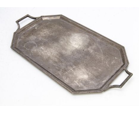 An Art Deco period silver tray by R &amp; S, twin handled octagonal with wavy design to rim, 39.4 ozt and 57.5cm wide 