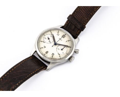 A c1959 Birks single button chronograph Royal Canadian Air Force stainless steel wristwatch, 36mm case, running and stop watc