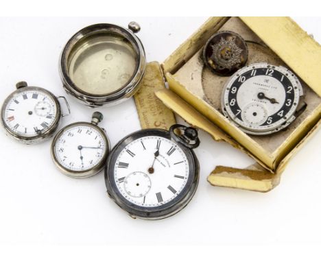 A Victorian silver cased open faced pocket watch, AF, marked HE Peck London, together with a silver pocket watch case and sev