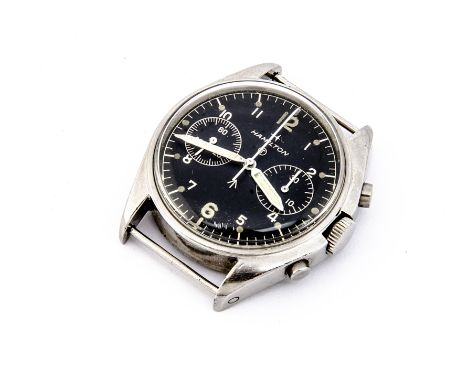 A 1970s Hamilton two button chronograph Royal Air Force stainless steel wristwatch, 39mm case, running and stop watch functio