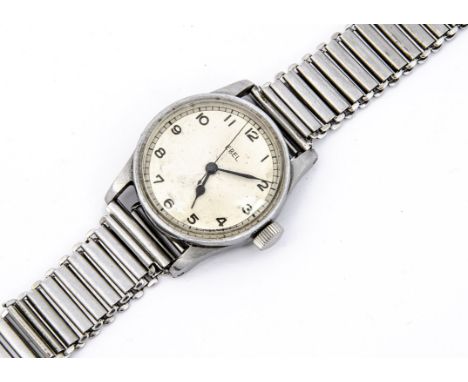 A 1940s Ebel Military Royal Air Force stainless steel wristwatch, 32mm case, running, silvered dial with Arabic numerals and 