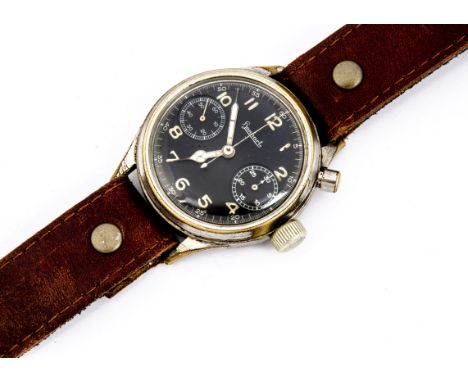 A WWII period Hanhart German Luftwaffe chronograph wristwatch, 40mm plated nickel case, running, early single push button, bl