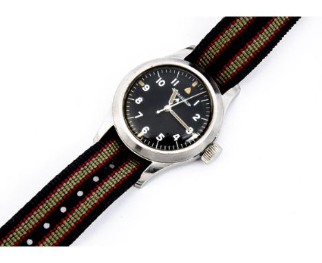 A late 1940s Jaeger-Le Coultre Military Royal Air Force (RAF) Mark 11 stainless steel wristwatch, 35mm case, running, black d