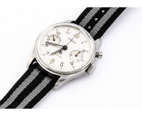 A c1950/60s Lemania Royal Navy / FAA single button chronograph stainless steel wristwatch, 37mm case, running and functioning