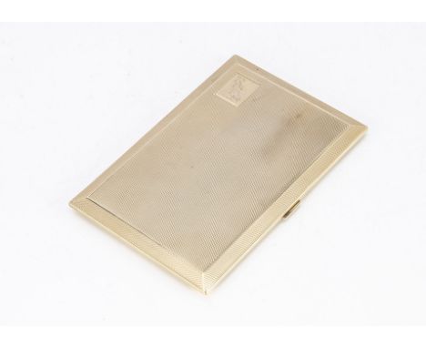 A George V 9ct gold cigarette case by C &amp; C, rectangular with engine turned exterior, initials RFFS to front, inscription