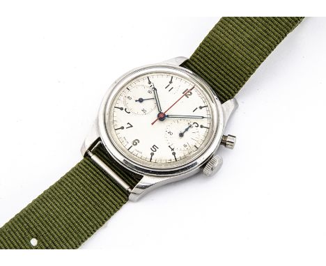 A c1960 Rodania single button chronograph Royal Canadian Air Force stainless steel wristwatch, 35mm case, running and stop wa