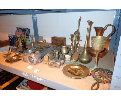 Shelf of metalware including a GEC safety torch 