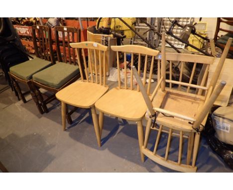 Selection of six stick back kitchen chairs