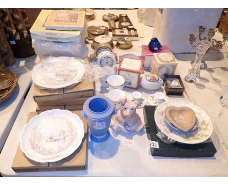 Quantity of mainly Wedgwood ceramics plates clocks jasperware and glass 