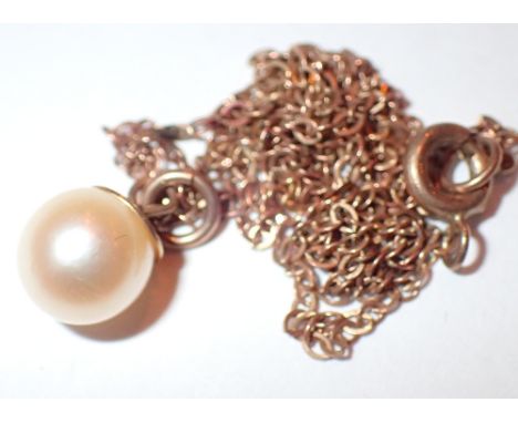 Fine yellow metal chain with cultured pearl drop 1.3g with pearl 