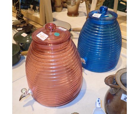 Pink and blue beehive shaped liquid dispenser with chrome taps  CONDITION REPORT: All electrical items in this lot have been 