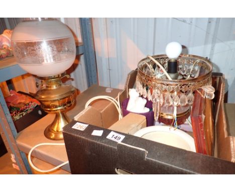 Box of mixed items including ceramics oil lamps etc  CONDITION REPORT: All electrical items in this lot have been PAT tested 