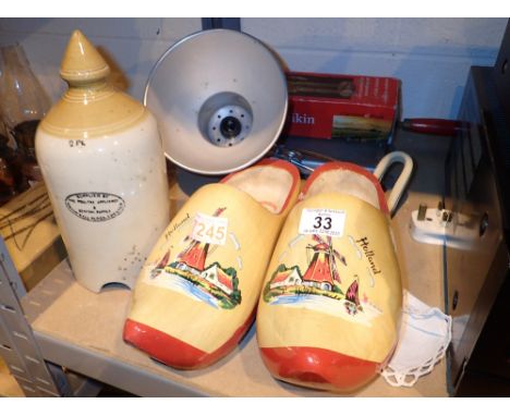 Dutch clogs earthenware chicken feeder studio clip light mini mannequin and guillotine 