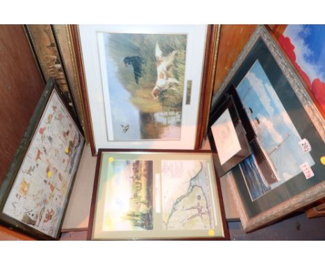 Shelf of paintings and prints nautical and landscape 