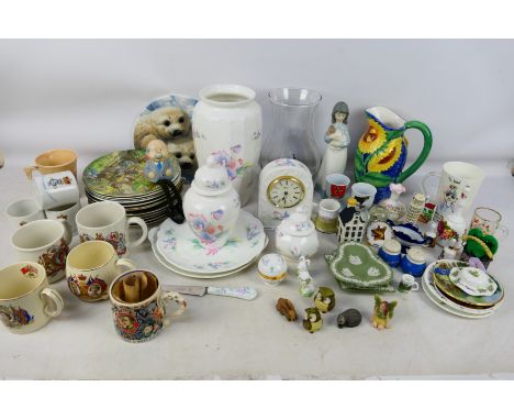 Mixed ceramics and glassware to include Wedgwood Jasperware, Aynsley ornamental wares, Nao figure and other. [W]

NOTE: THIS 