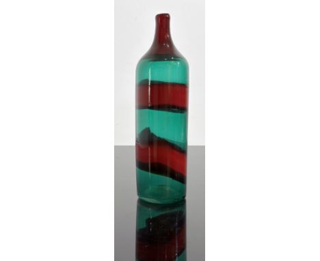 Bianconi, Fulvio (1915 Padua - Mailand 1996) Vase "A fasce orizzontale". Überfangglas, farblos und grün mit zwei aufgeschmolz