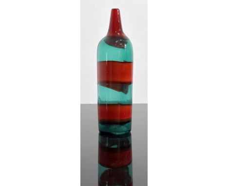 Bianconi, Fulvio (1915 Padua - Mailand 1996) Vase "A fasce orizzontale". Überfangglas, farblos und grün mit zwei aufgeschmolz