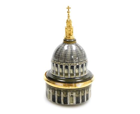 A Halcyon Days porcelain musical box, modelled as the dome of St Paul's Cathedral, musical movement playing an extract from J