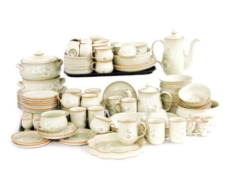 A Denby pottery Daybreak pattern dinner, tea and coffee service, including vegetable tureens and covers, dinner, dessert and 