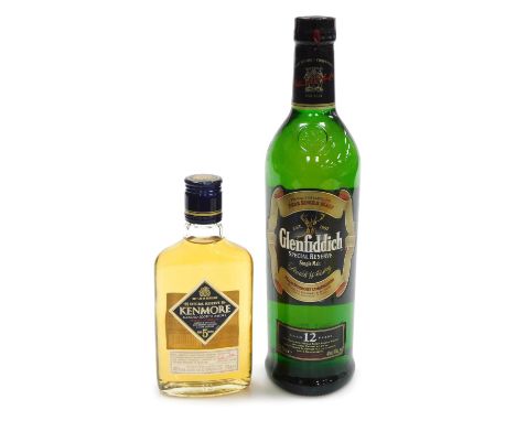 A 70cl bottle of Glenfiddich Special Reserve Scotch Whisky 12 years, together with a 20cl bottle of Kenmore Special Reserve S