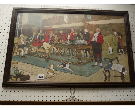 Framed Cecil Aldin print of a Fox Hunting Banquet dated 1900 