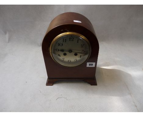 Edwardian Mahogany Inlaid domed top mantel clock on bracket feet