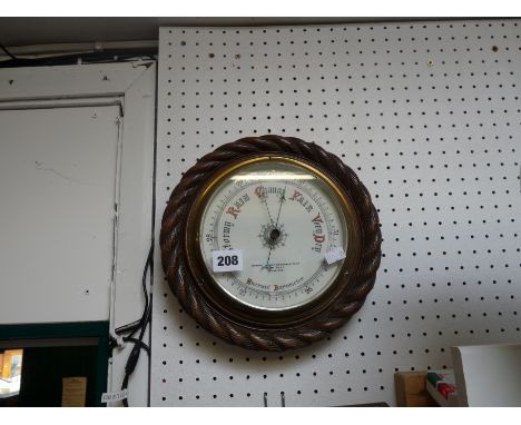 Edwardian carved Oak rope design Aneroid Barometer by Cambridge Scientific Instruments