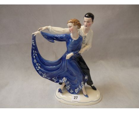 Katzhutte Dancing Couple Thuringia Germany Art Deco Goldscheider Style c.1930, 32.5cm in Height
