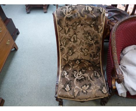 William IV Mahogany framed button back chair on carved feet and ceramic casters 