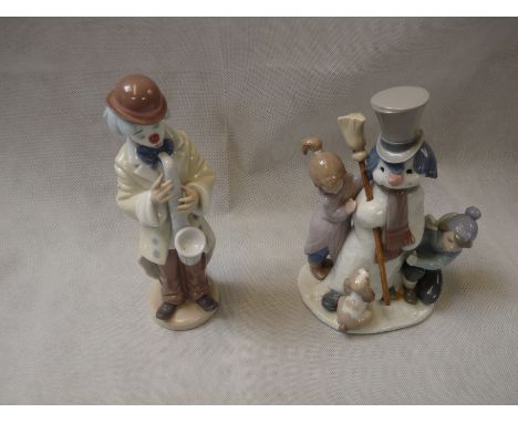Lladro figure of a Clown playing a Saxophone and a Lladro Snowman figure