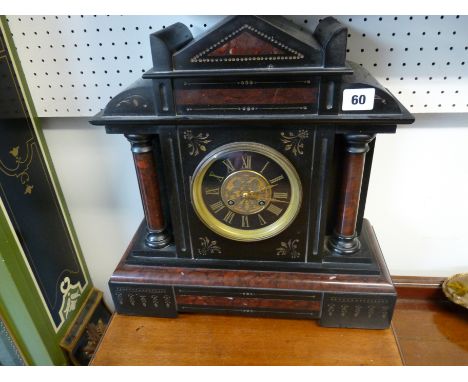 Victorian Belgian Slate mantel clock with Red Italian marble columns and detail