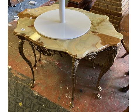 TWO ONYX &amp; BRASS CONSOLE TABLES