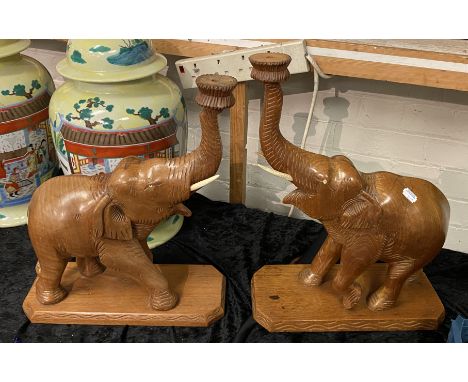 PAIR OF EARLY CARVED ELEPHANT LAMP BASES 