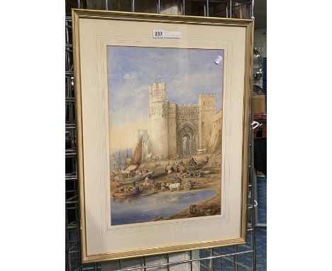 AFTER DAVID ROBERTS R.A (1796 - 1864) WATERCOLOUR ON PAPER DEPICTING ARAB CITY GATE SIGNED D ROBERTS 1846 52CMS X 35CMS