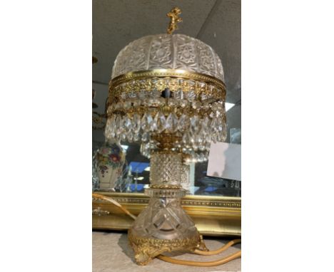 GILT METAL &amp; CUT GLASS CHERUB LAMP 42CMS (H) APPROX