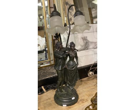 LARGE ART NOUVEAU TWIN FIGURE TABLE LAMP 64CMS (H) APPROX