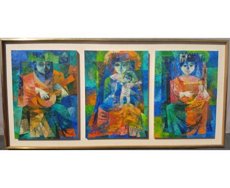 Artist: Title: Triptych Medium: Oil on and enamel on panels Size: 24" x 50" framed size Date: 1972
