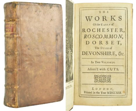 Binding. 1721 The Works of the Earls of Rochester, Roscommon, Dorset, The Duke of Devonshire &amp;c. In Two Volumes, adorn'd 