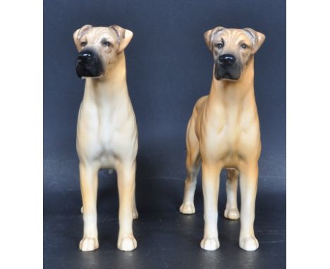 Two vintage 20th century Beswick Great Dane "Champion Ruler of Ouborough" ceramic porcelain figurines of dogs. Makers marks t