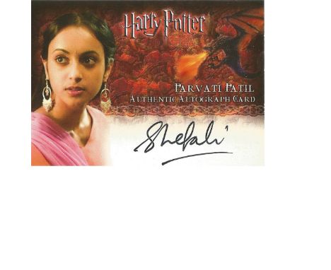 Shefali Chowdhury as Parvati Patel signed Harry Potter Collection autographed Artbox trading card. Each card has picture of t