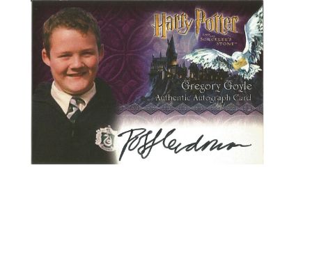 Joshua Herdman as Gregory Goyle signed Harry Potter Collection autographed Artbox trading card. Each card has picture of the 