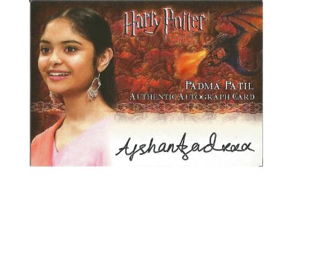 Afshan Azad as Padma Patil signed Harry Potter Collection autographed Artbox trading card. Each card has picture of the chara