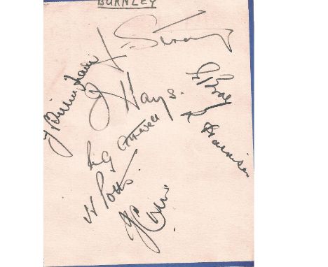 Vintage football autographs. 1950s Burnley signed album page includes Harry Potts, Geroge Bray, J Hays, Reg Atwell. Plus 1930