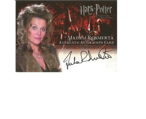 Julie Christie as Madam Rosmerta signed Harry Potter Collection autographed Artbox trading card. Each card has picture of the